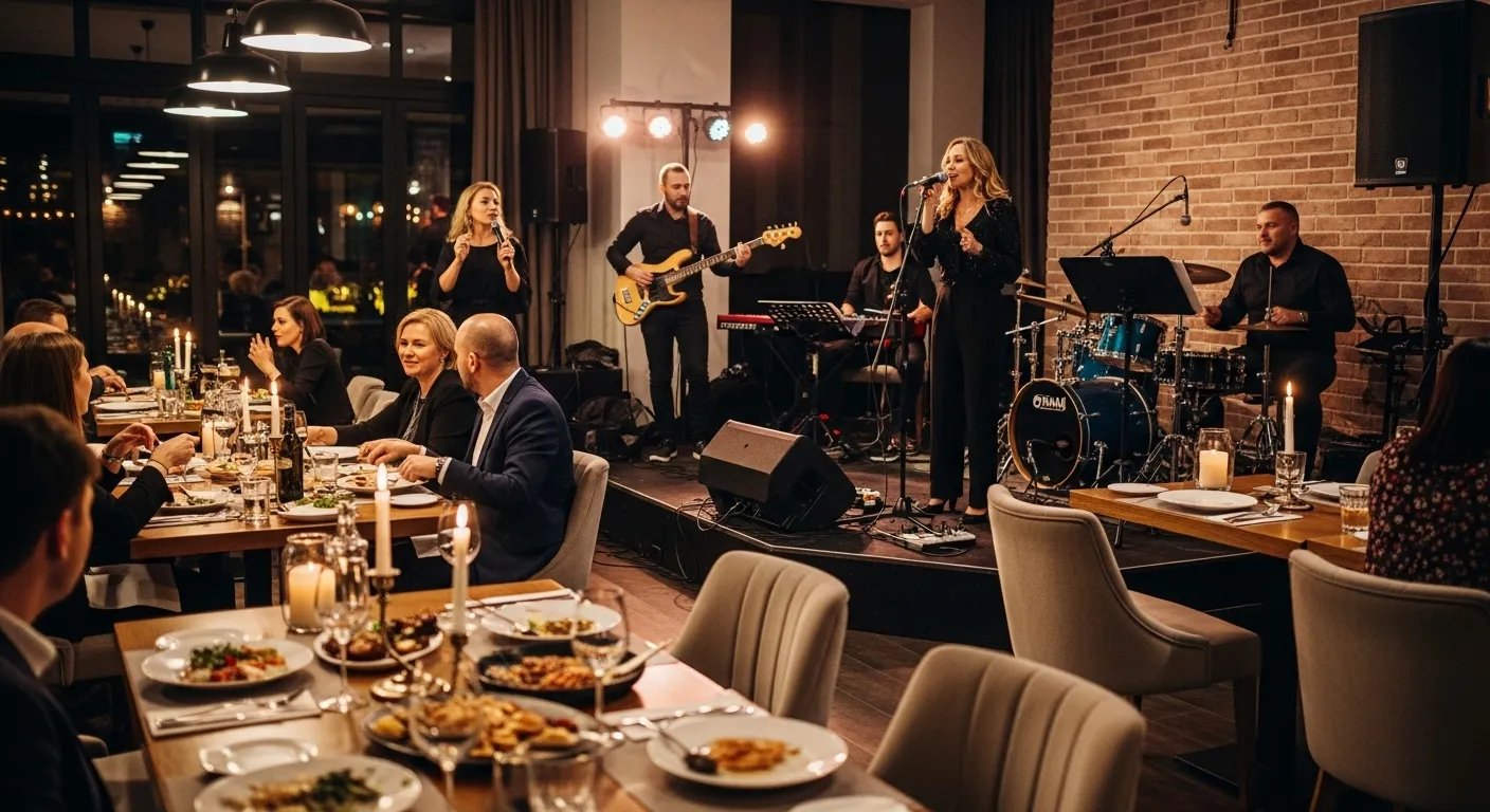 Live music performance with dinner in an elegant restaurant setting