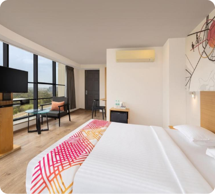 Modern hotel suite with city view